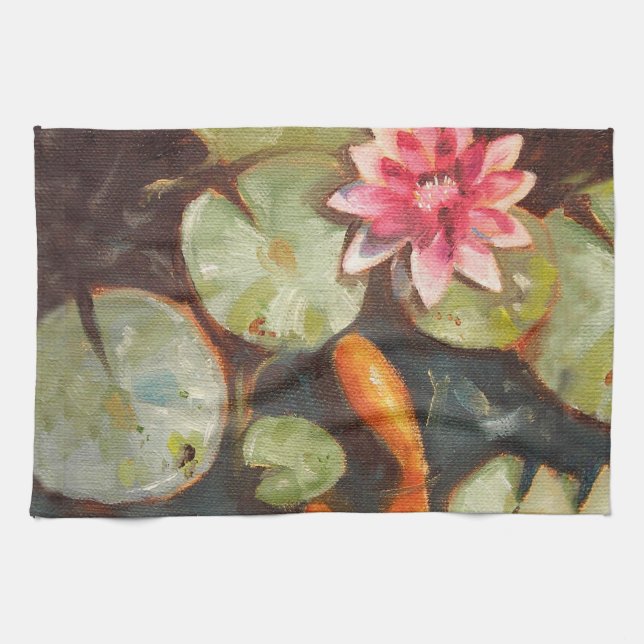 Goldfish Koi Pond Water Lilies Towel (Horizontal)