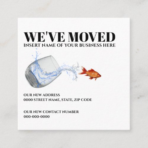 Goldfish leaping from glass of water moving square square business card