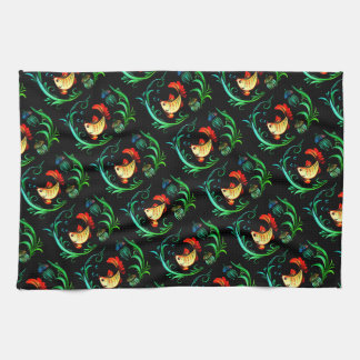Goldfish on black background kitchen towel