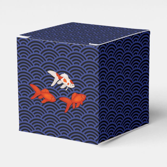 Goldfish on Seigaiha Pattern Customizable Japanese Favor Boxes (Front Side)