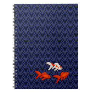 Goldfish on Seigaiha Pattern Customizable Japanese Notebook