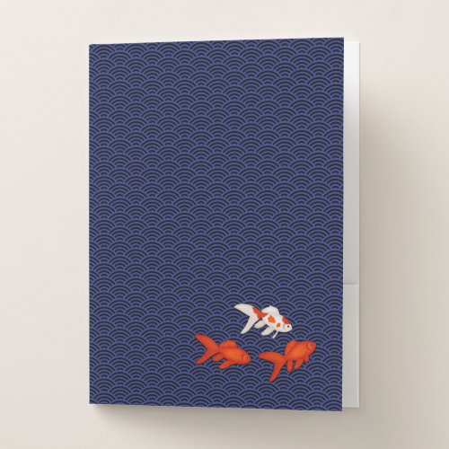 Goldfish on Seigaiha Pattern Customizable Japanese Pocket Folder