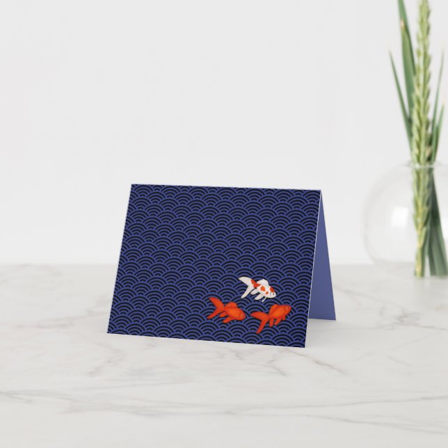 Goldfish on Seigaiha Pattern Japanese Personalized Card (Front)