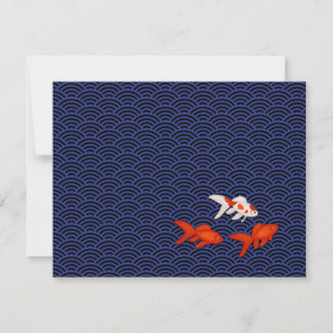 Goldfish on Seigaiha Pattern Japanese Personalized Note Card