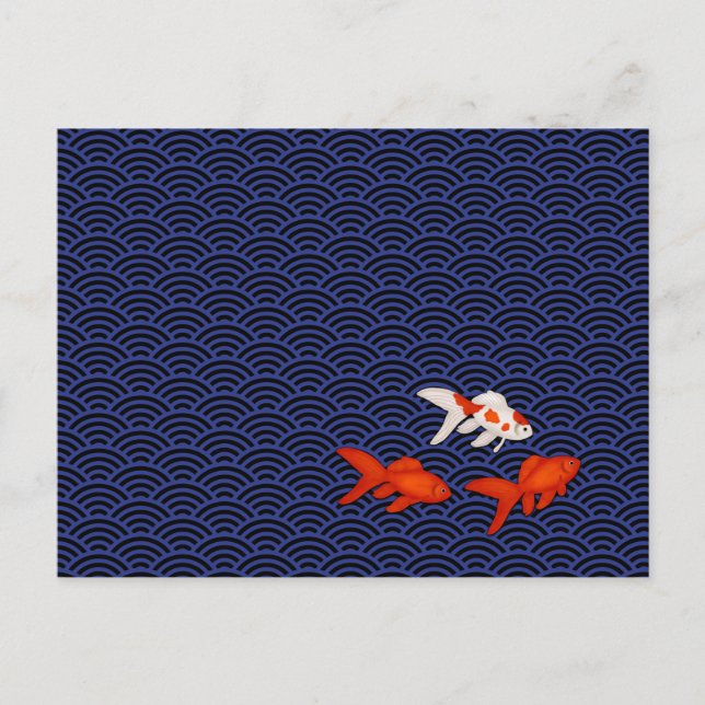 Goldfish on Seigaiha Pattern Japanese Personalized Postcard (Front)