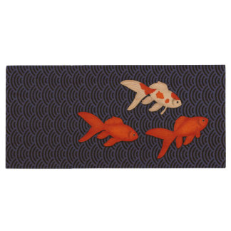 Goldfish on Seigaiha Wave Pattern Lucky Japanese Wood Flash Drive