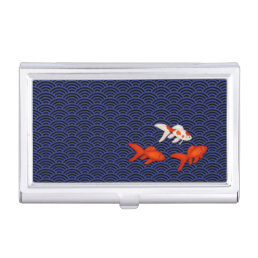 Goldfish on Seigaiha Wave Pattern Lycky Japanese Business Card Case