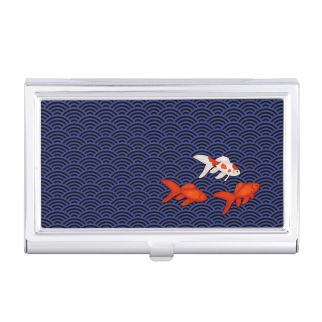 Goldfish on Seigaiha Wave Pattern Lycky Japanese Business Card Case (Front)