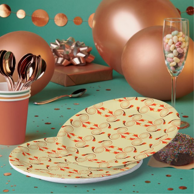 Goldfish Orange Geometric Pattern Paper Plates (Multi)