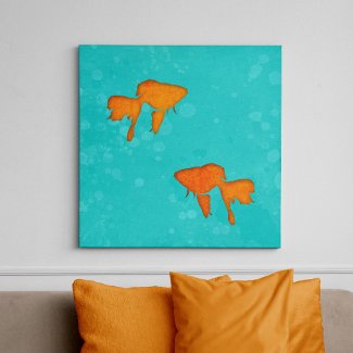 Goldfish Orange Silhouettes in Turquoise Water