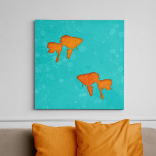 Goldfish Orange Silhouettes in Turquoise Water Canvas Print
