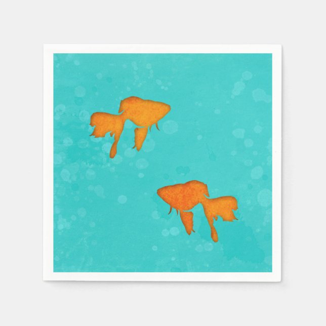 Goldfish orange silhouettes in turquoise water napkins (Front)