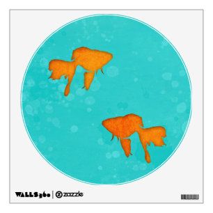 Goldfish orange silhouettes in turquoise water wall decal