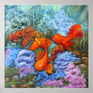 Goldfish painting feng shui love symbols poster