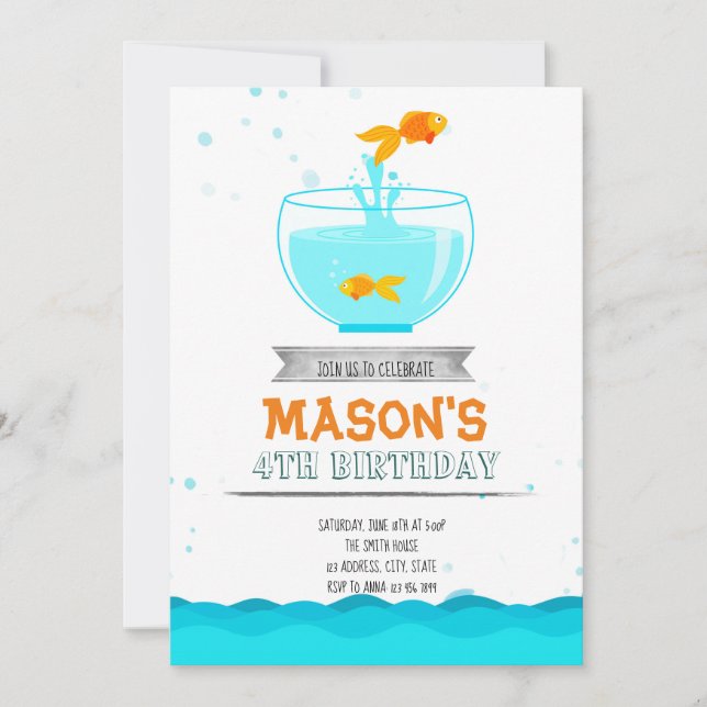 Goldfish party birthday invitation (Front)