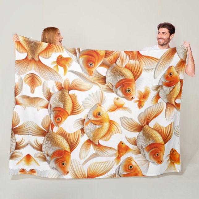 Goldfish Pattern Throw Pillow and Fleece Blanket (In Situ)