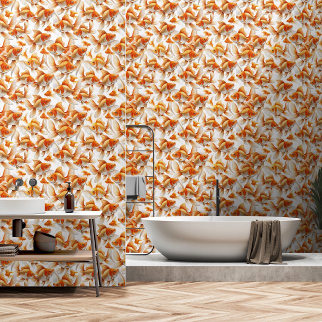 Goldfish Pattern Wallpaper and Curtain (Bathroom)