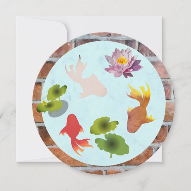 Goldfish Pond Cute Round Flat Greeting Card (Front)