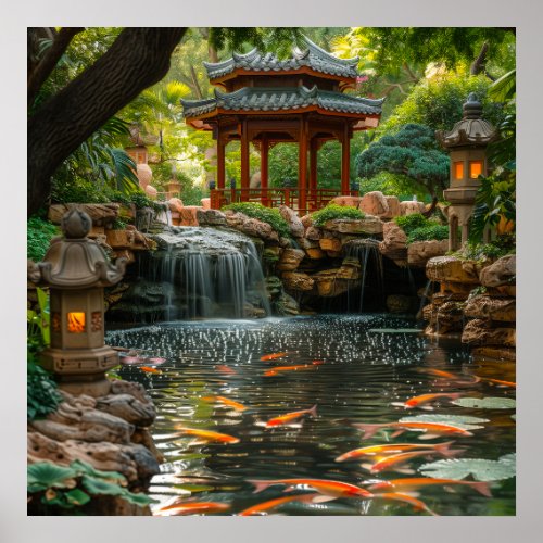 Goldfish Pond in Traditional Asian Garden Poster