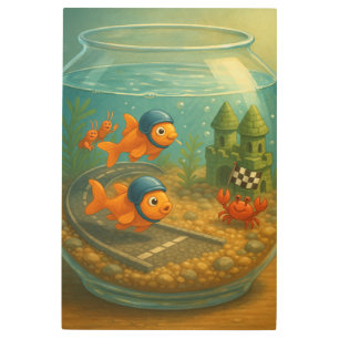 Goldfish Rally – Underwater Speed & Shrimp Cheerl Metal Print