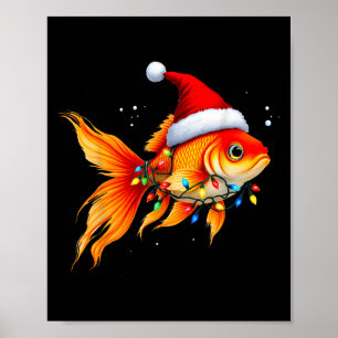 Goldfish Santa Hat Lights Christmas Cute Xmas Paja Poster