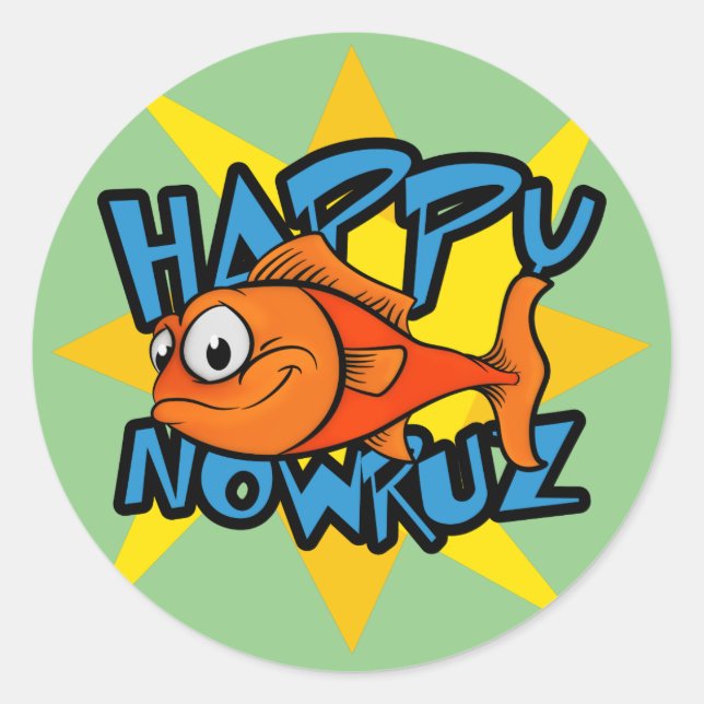 Goldfish Smiling Sun Persian New Year Nowruz Classic Round Sticker (Front)