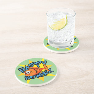 Goldfish Smiling Sun Persian New Year Nowruz Sandstone Coaster