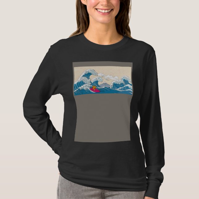 GoldFish Surfing Great Wave Off Kanagawa Surfer T-Shirt (Front)