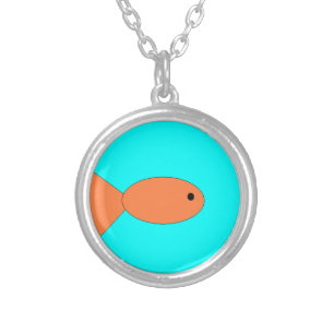 goldfish swimming in the ocean, art by kids :) silver plated necklace