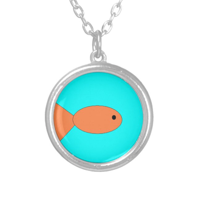 goldfish swimming in the ocean, art by kids :) silver plated necklace (Front)
