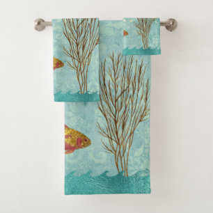 Goldfish Teal Pearl Confetti Seaweed Bath Towel Set