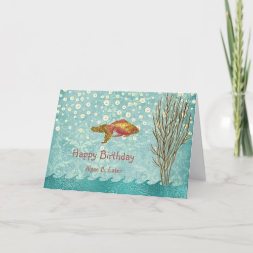 Goldfish Teal Pearl Confetti Seaweed Birthday Card