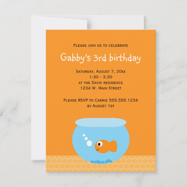 Goldfish Theme Orange Blue Kids Birthday Invitation (Front)