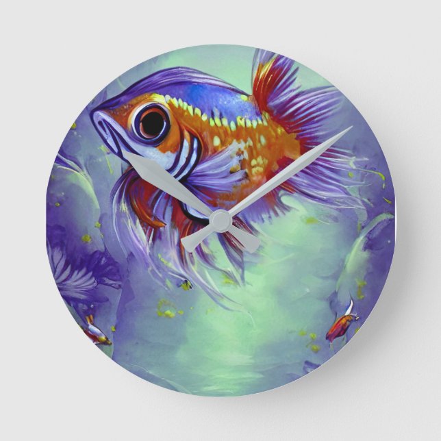 Goldfish under water aquarium round clock (Front)