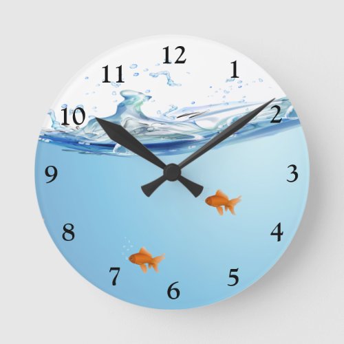 Goldfish under water aquarium round clock