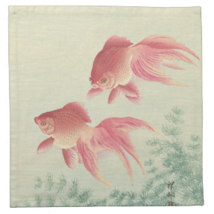 Goldfish Vintage Japanese Woodblock Print Cloth Napkin