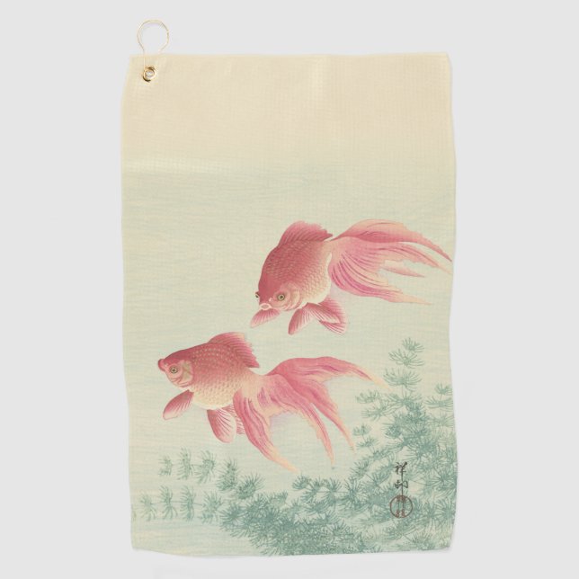 Goldfish Vintage Japanese Woodblock Print Golf Towel (Front)