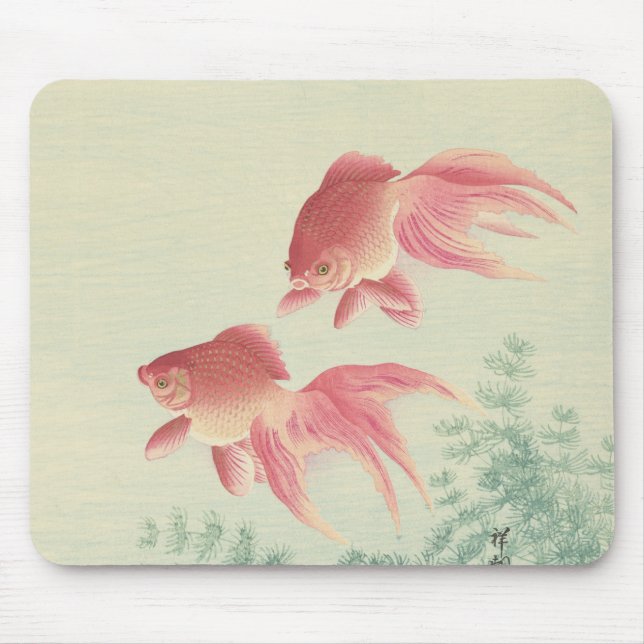 Goldfish Vintage Japanese Woodblock Print Mouse Pad (Front)