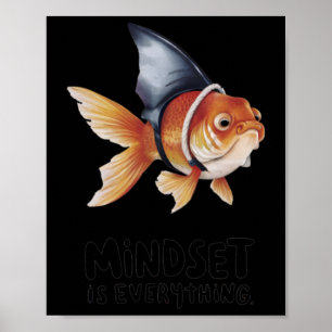 Goldfish Wearing Shark Fin Mindset S Sticker Poster
