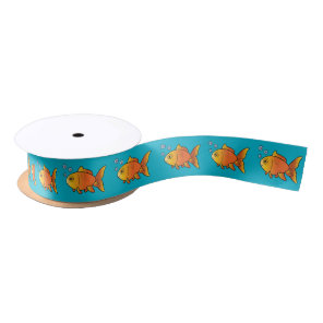 Goldfish with Heart Bubbles 1.5 Inches Satin Ribbon