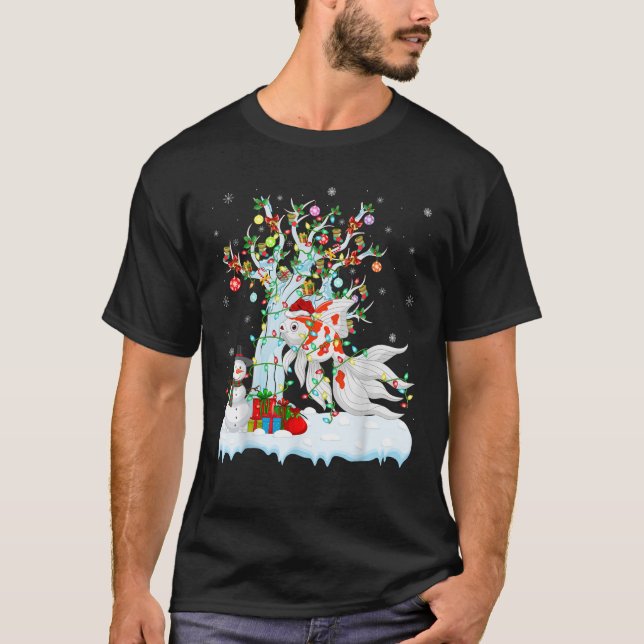 Goldfish Xmas Lighting Tree Santa Hat Goldfish Chr T-Shirt (Front)