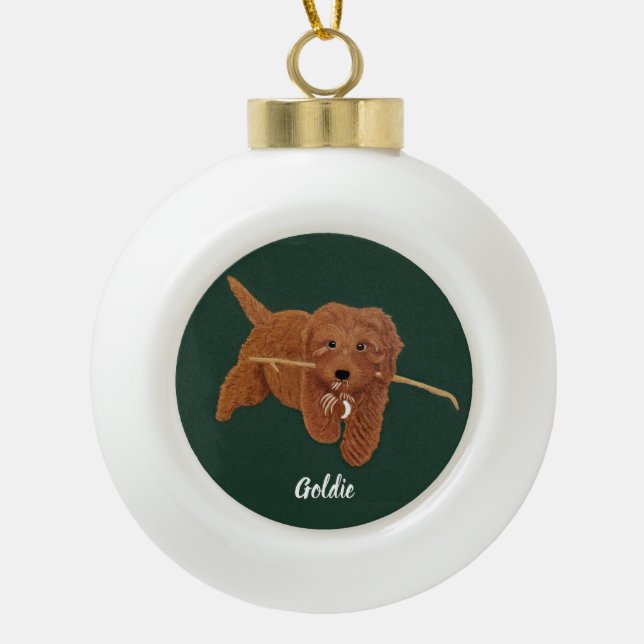 Goldie Doodle Ceramic Ball Christmas Ornament (Front)