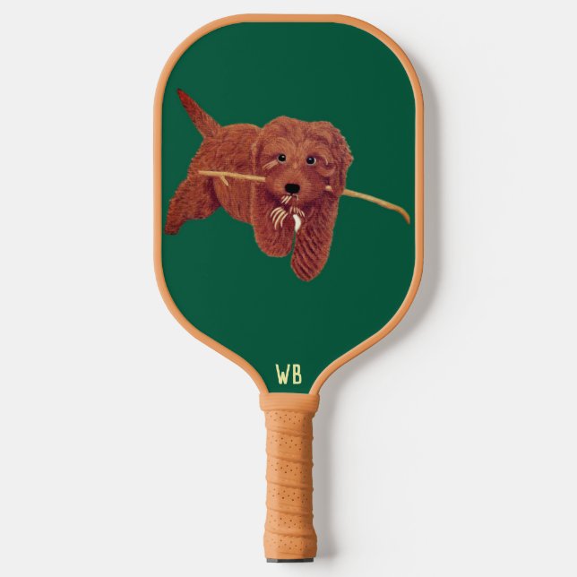 Goldie Golden Dog Green Carbon Fiber Pickleball Paddle (Front)