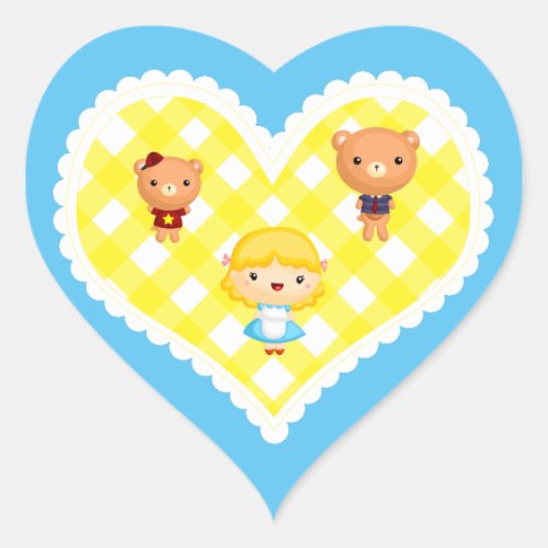 Goldilocks and the Three Bears on Yellow Gingham Heart Sticker