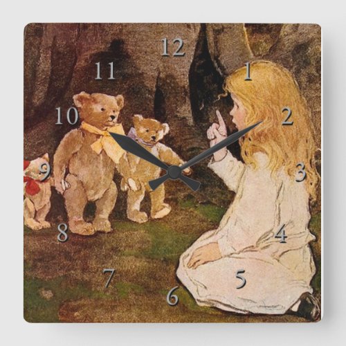 Goldilocks and the Three Bears Square Wall Clock