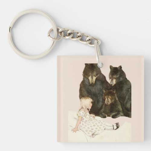 Goldilocks  the 3 Bears Vintage Illustrations Squ Keychain