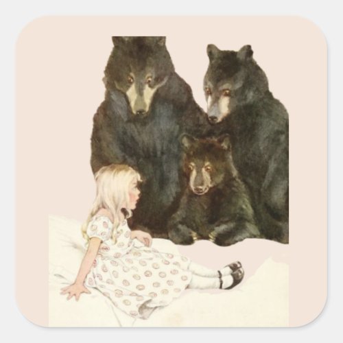 Goldilocks  the 3 Bears Vintage Illustrations Square Sticker