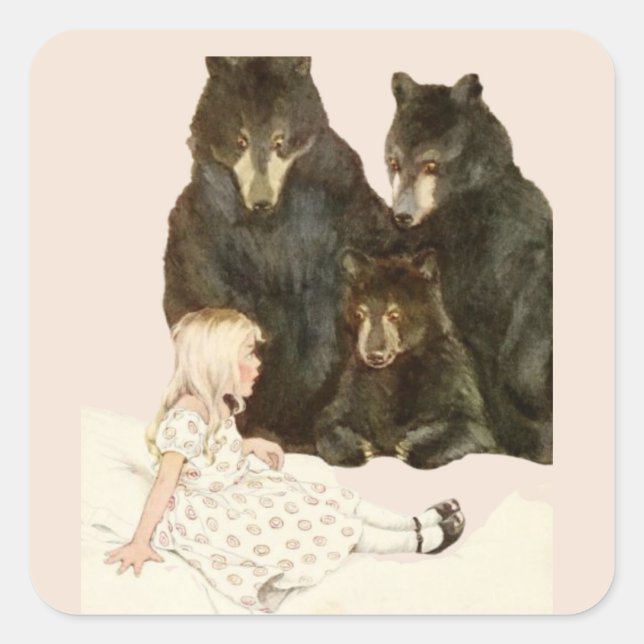 Goldilocks & the 3 Bears Vintage Illustrations Square Sticker (Front)