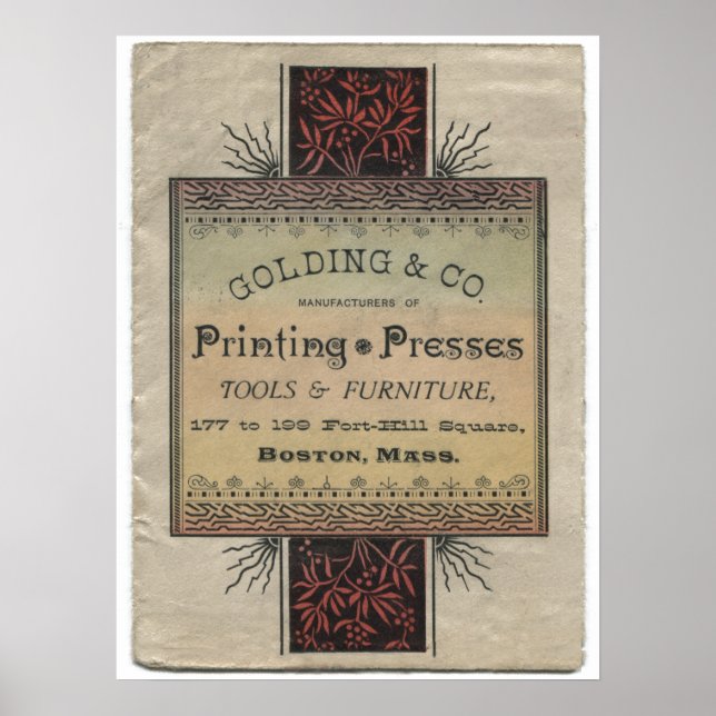 Golding letterpress printing press advertisement poster (Front)