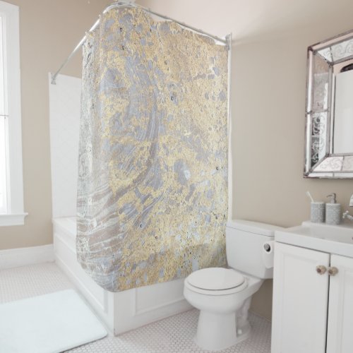 Goldish Beige Grey Marble Pattern Shower Curtain